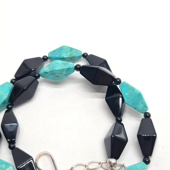 Jay King DRT Sterling Silver Blue Turquoise Onyx Inlay Pendant Beaded Necklace - Picture 7 of 10